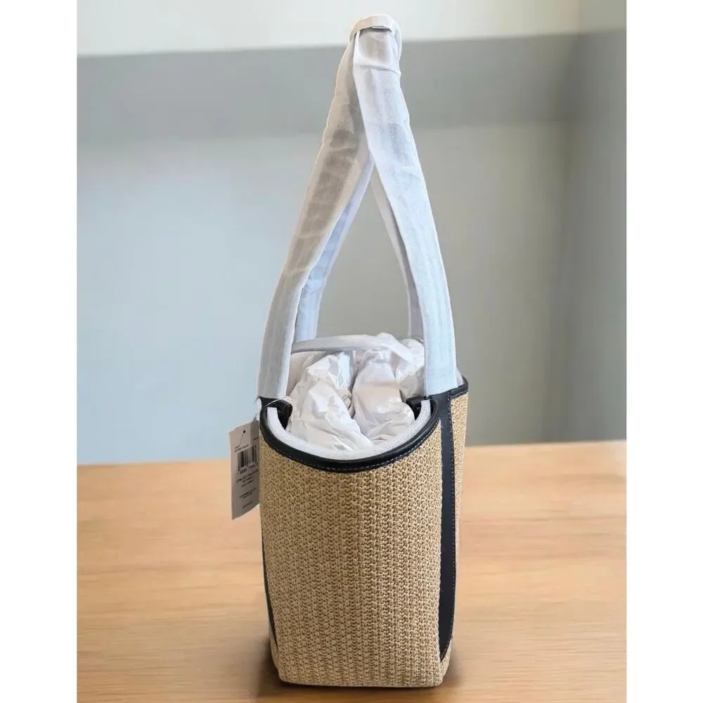 NWT Coach CAL87 Straw Hadley Turnlock Tote & CAP25 Straw Double Zip Wristlet - Picture 4 of 13